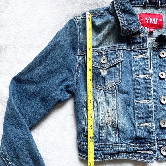YMI Jean Jacket Cropped Distressed Size Jrs. M - Picture 5 of 8